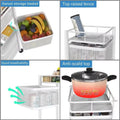 Go Hooked white 5-layer metal storage trolley with swivel baskets for fruits, vegetables, and kitchen essentials.