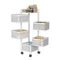 Go Hooked white 5-layer rotating storage trolley with square perforated baskets for kitchen organization, fruits, vegetables, and pantry items.