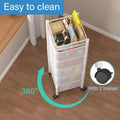 Go Hooked white 5-layer mesh storage trolley with drawers and wheels, perfect for kitchen or bathroom organization.