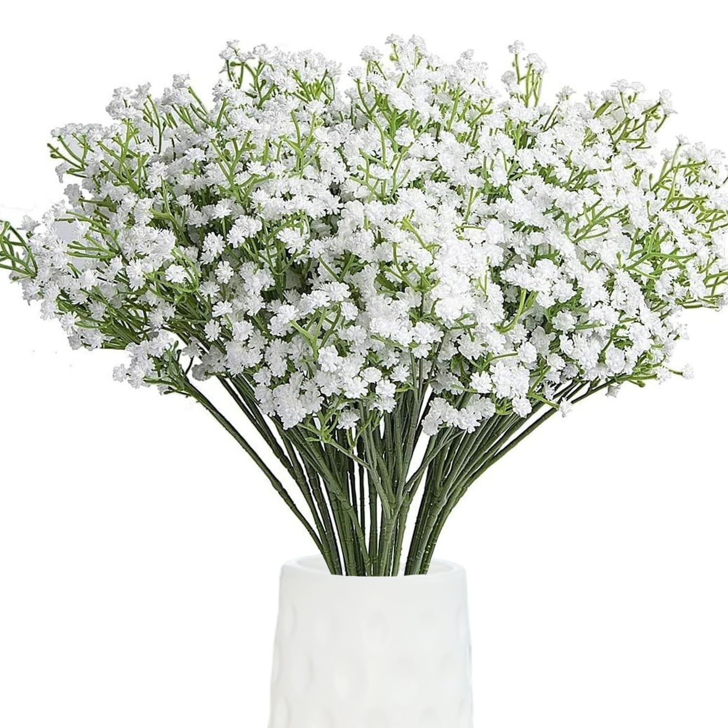GoHooked 5Pcs white artificial baby's breath flowers with realistic rubber flower heads and plastic stems, perfect for floral arrangements.