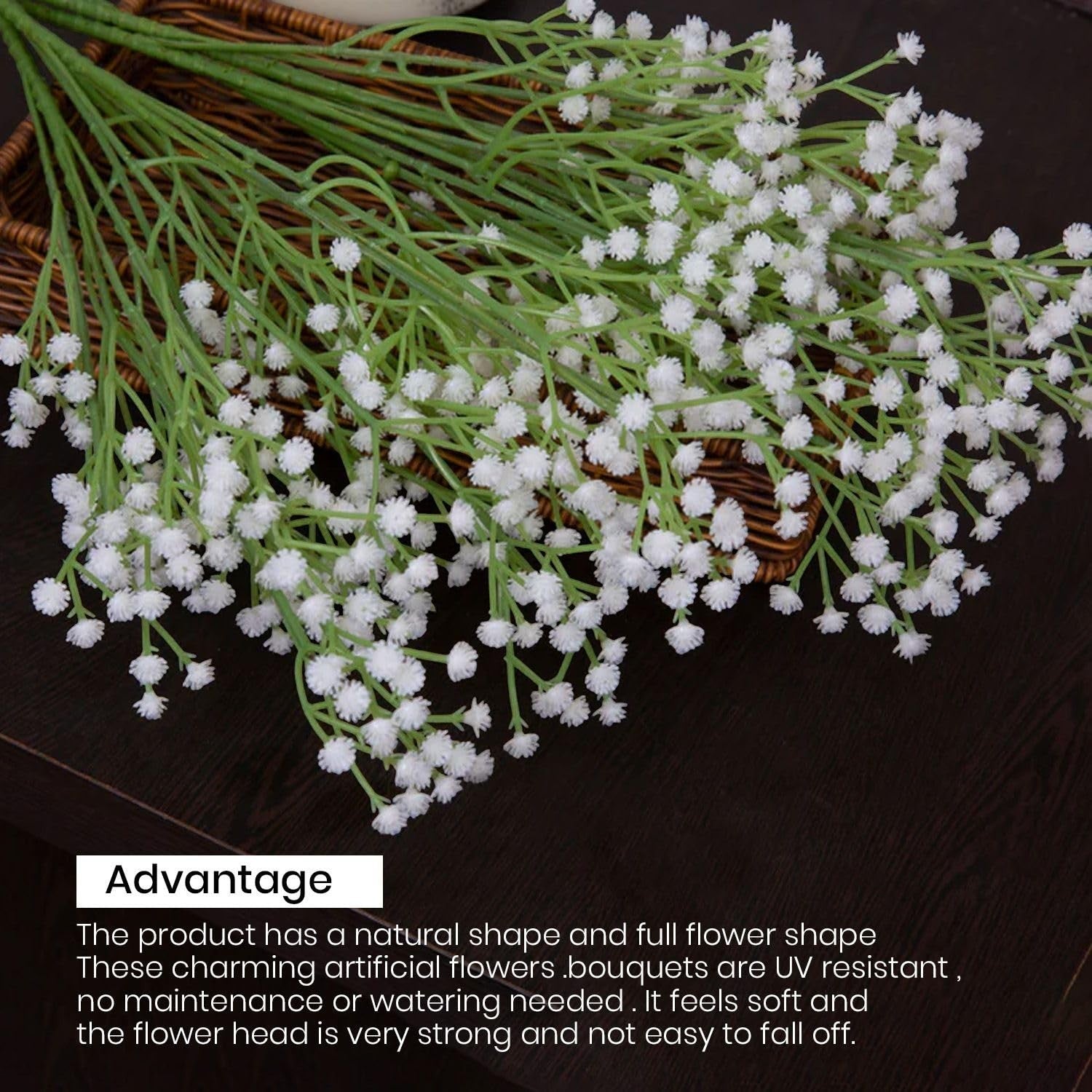 GoHooked white artificial baby's breath flowers with flexible stems, realistic rubber flower heads and plastic stems.