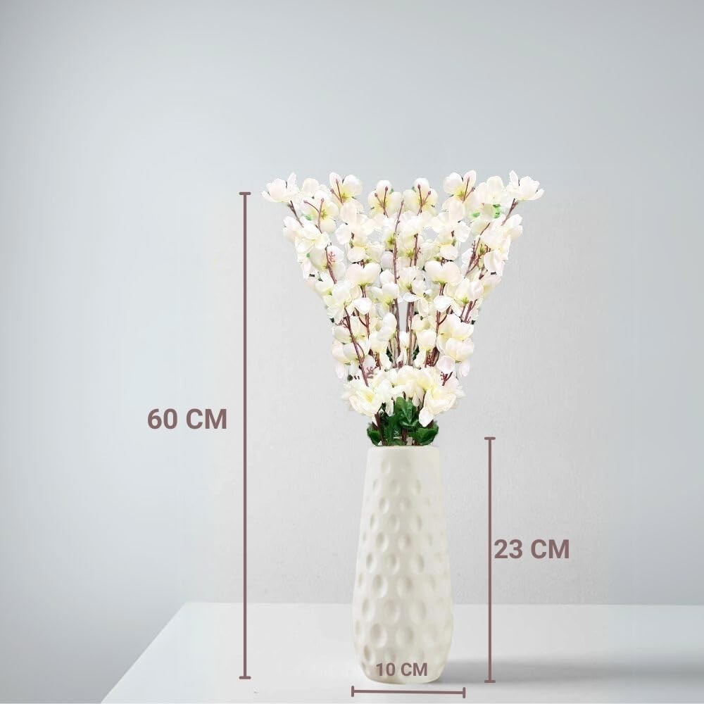Go Hooked white artificial flowers in a textured white ceramic vase, 60cm tall, perfect for home or office decor.