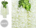 GoHooked white artificial wisteria vine garland made of silk flowers, 3.6 feet long, 12 pack for wedding and party decor.