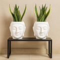 GoHooked white Buddha head shaped plastic planters, set of 2, for home decor