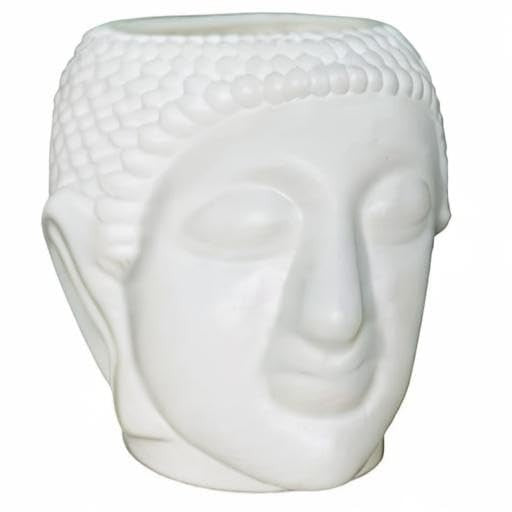 GoHooked white plastic Buddha head shaped planter pot, ideal for home and office decor.