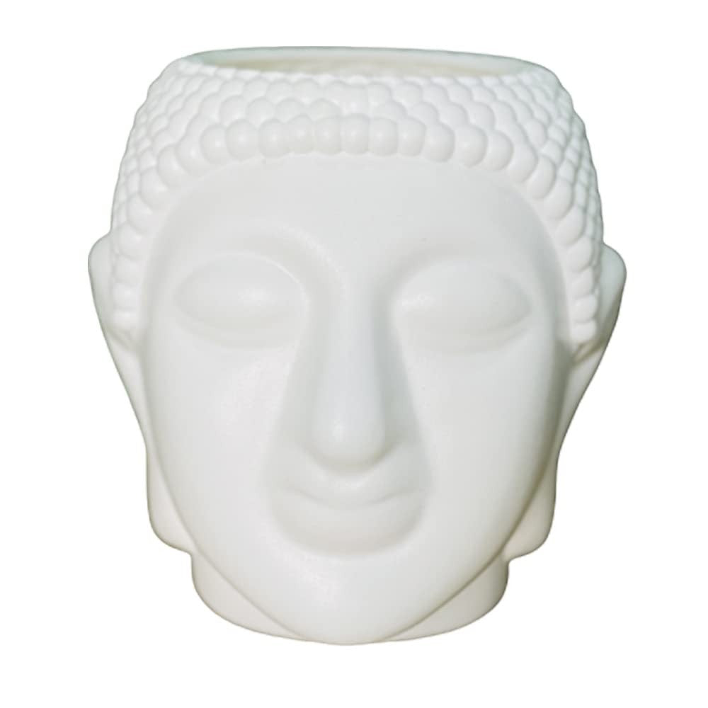 GoHooked white plastic Buddha head shaped planter pot for home decor. Set of 2.