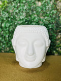 GoHooked white Buddha head shaped plastic planter pot for home decor, office, or washroom. Set of 2.