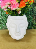 GoHooked white plastic Buddha head planter, set of 2, for home decor, office, or garden