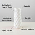 GoHooked white textured ceramic vase, lightweight, reusable, durable, affordable, space-efficient, and moisture-retentive.