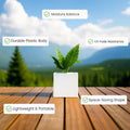 GoHooked white polymer modern cube planter pot, 8 inch, lightweight, durable, UV fade resistant, space-saving.