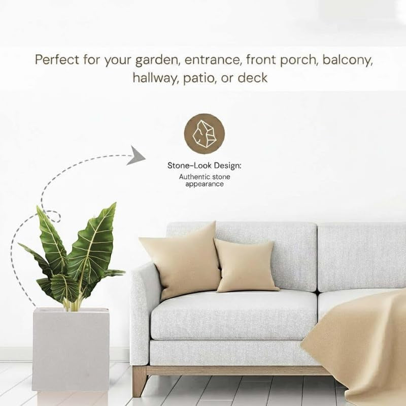 Go Hooked 12-inch white cube planter with stone-look design, perfect for indoor/outdoor gardening and home decor.