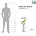 GoHooked 12-inch white diamond planter with geometric design, shown with a plant and scale reference.