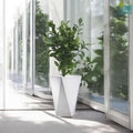 GoHooked white diamond planter with geometric facets, 12-inch, modern indoor decor for home or office.