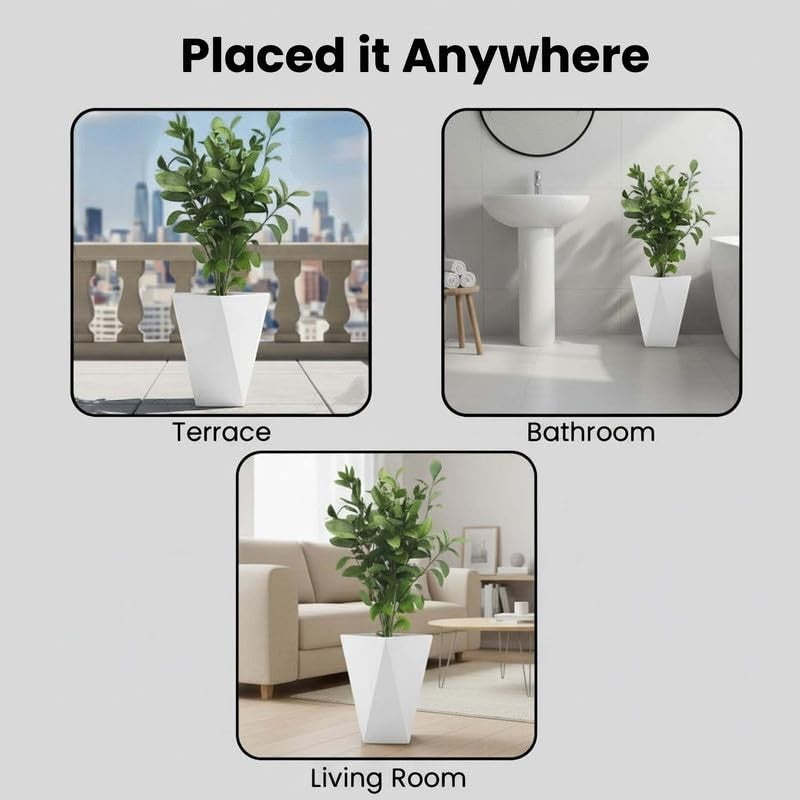 GoHooked white diamond-textured polymer planter pot with drainage, suitable for indoor/outdoor use.