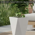 GoHooked white diamond-textured polymer planter pot with modern design and drainage hole. Lightweight and durable for indoor/outdoor use.