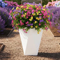 GoHooked white diamond textured polymer planter pot with colorful flowers, ideal for indoor or outdoor use.