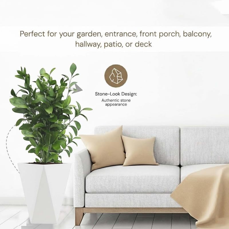 GoHooked white diamond-textured polymer planter pot with modern design and stone-look finish. Ideal for indoor or outdoor use.