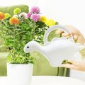 GoHooked white plastic dinosaur watering can, 1 liter capacity, for kids and house plants.