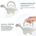 GoHooked white plastic dinosaur watering can, 1 liter capacity, fun dino shape, ergonomic handle for kids and adults.