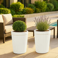 Go Hooked white ribbed Eiffel Tower plastic planter pot, 14 inch, for indoor/outdoor plants.