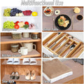 Go Hooked white washable EVA anti-slip liner for fridge, drawers, shelves, and tables. Textured grid pattern.