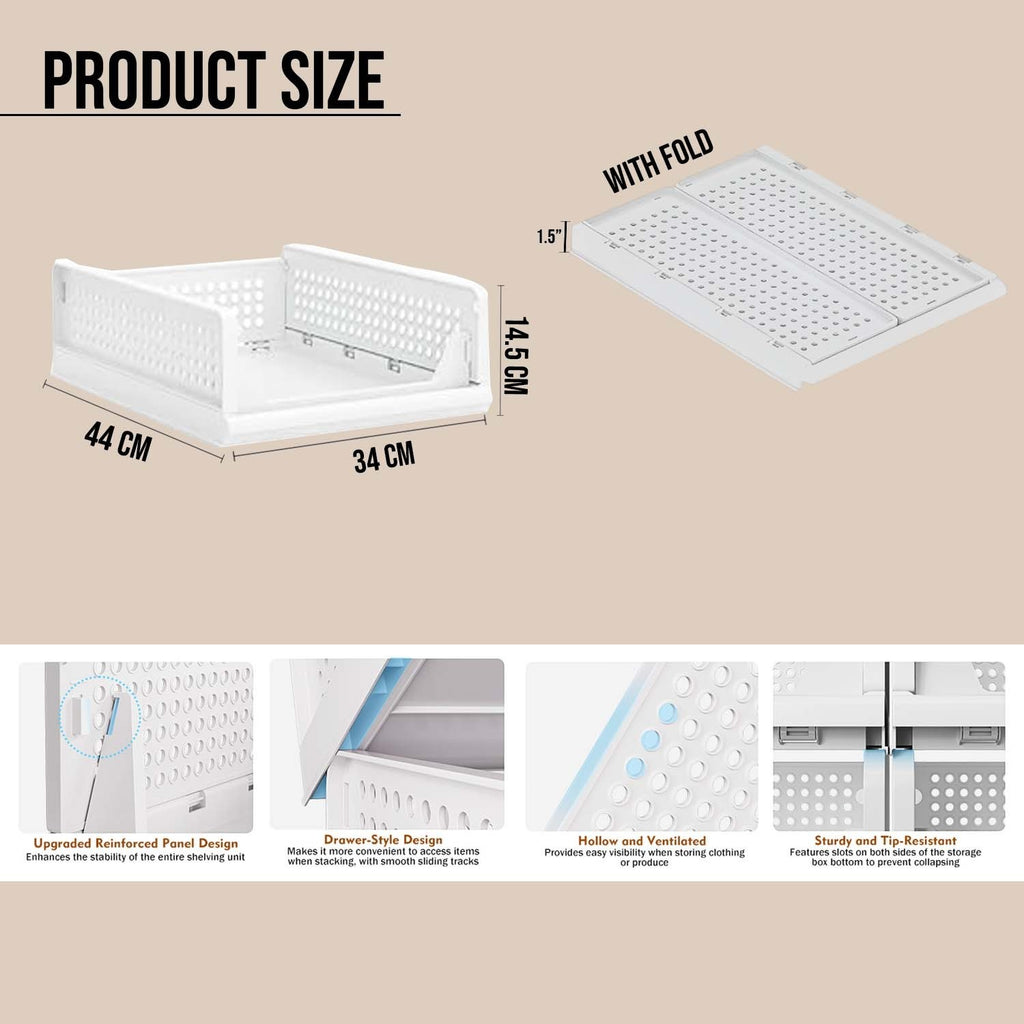 GoHooked white foldable plastic wardrobe organizer with drawer-style pull-out design and ventilated panels for storage.