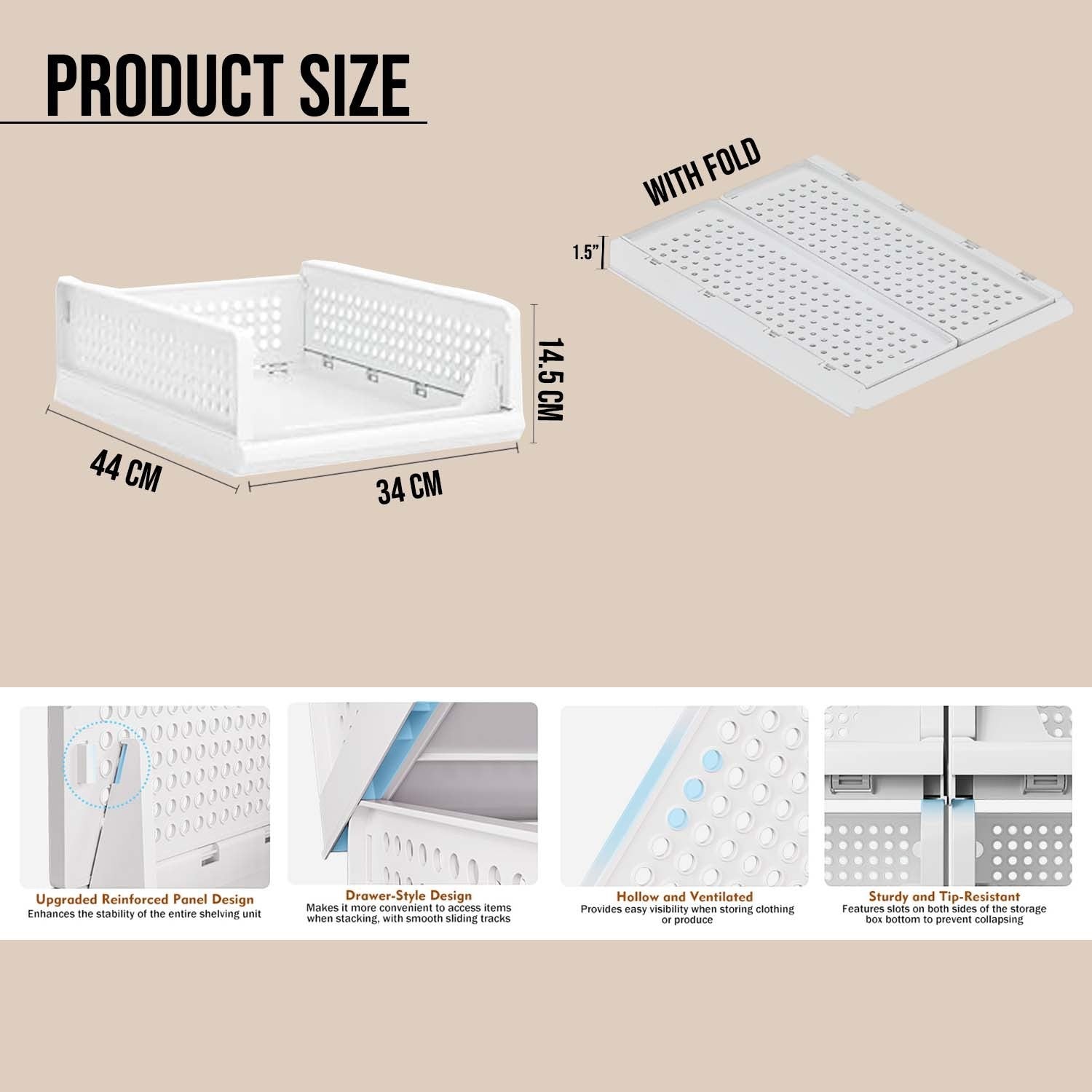 GoHooked white foldable plastic wardrobe organizer with drawer-style pull-out design and ventilated panels for storage.