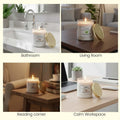 GoHooked white glass jar candle with gold lid, London Night fragrance, 120 gm, 35 hr burn time, for home decor and aromatherapy.