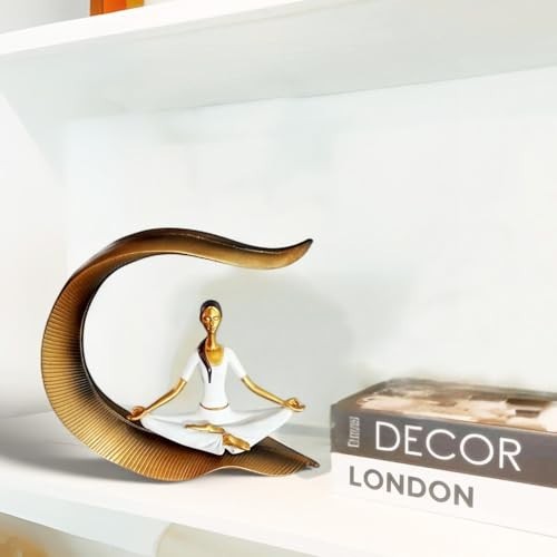 GoHooked white and gold polyresin meditating woman yoga statue with intricate detailing, perfect for home or office decor.