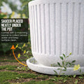 GoHooked large white ribbed polymer planter pot with granite speckles and matching saucer for indoor/outdoor plants.