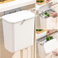 GoHooked white plastic hanging trash bin with lid, 29 cm, for dry & wet waste, space-saving garbage container for kitchen or office.