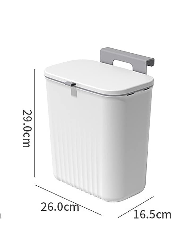 GoHooked white plastic hanging trash bin with lid, 29cm tall, for dry/wet waste, space-saving design.