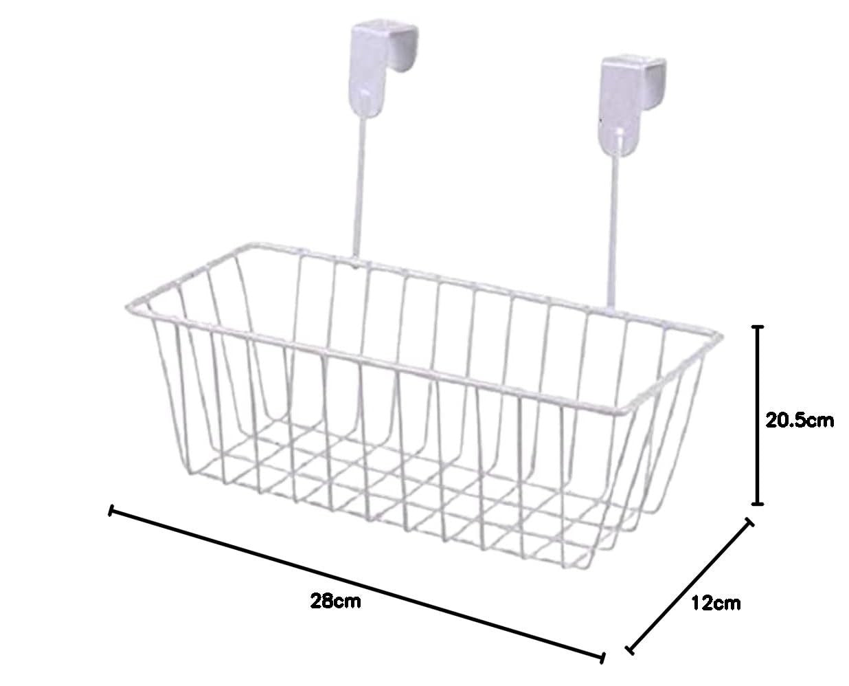 GoHooked white iron over-door hanging basket organizer with dimensions 28cm x 12cm x 20.5cm