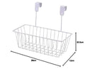 GoHooked white iron over door hanging basket organizer, 28cm x 12cm x 20.5cm, for kitchen, bathroom, pantry, office.