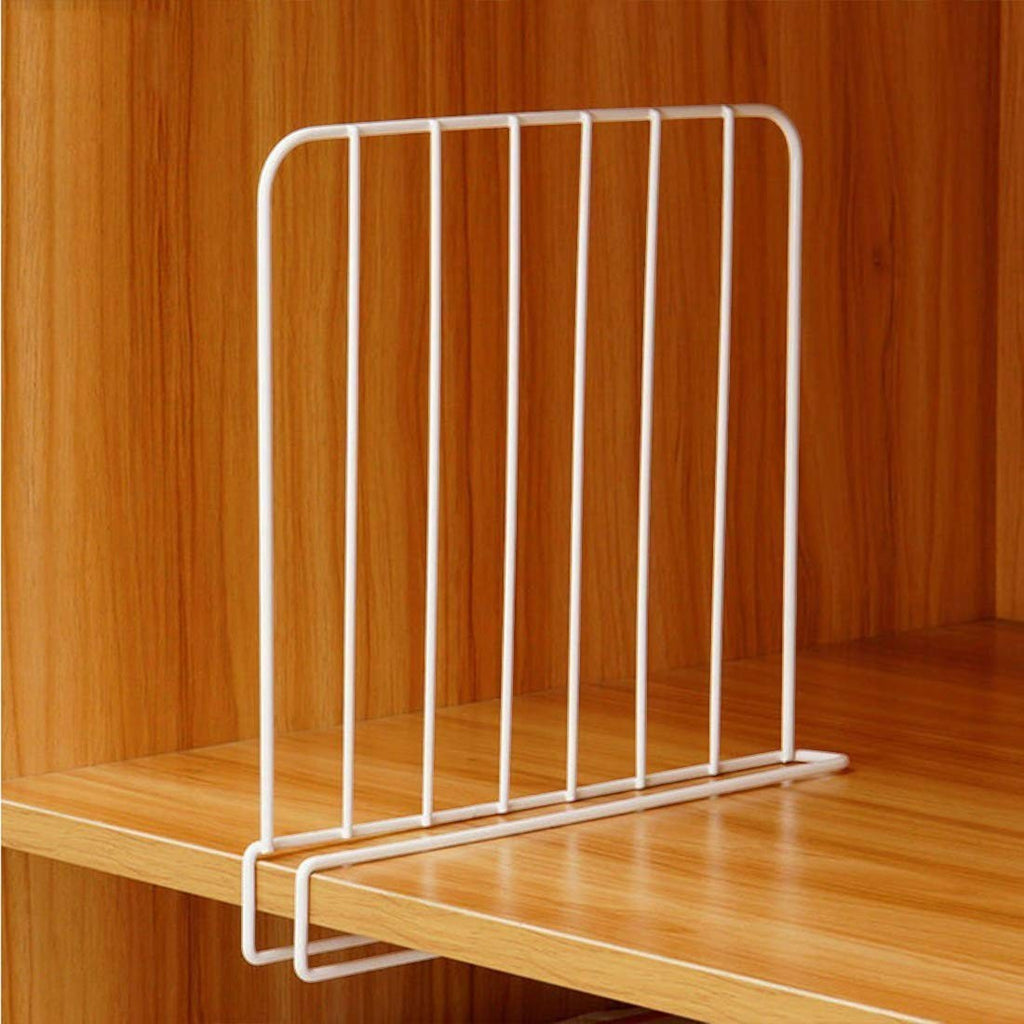 Go Hooked white coated iron closet shelf divider, space-saving organizer for clothes, linens, and shoes. Pack of 3.