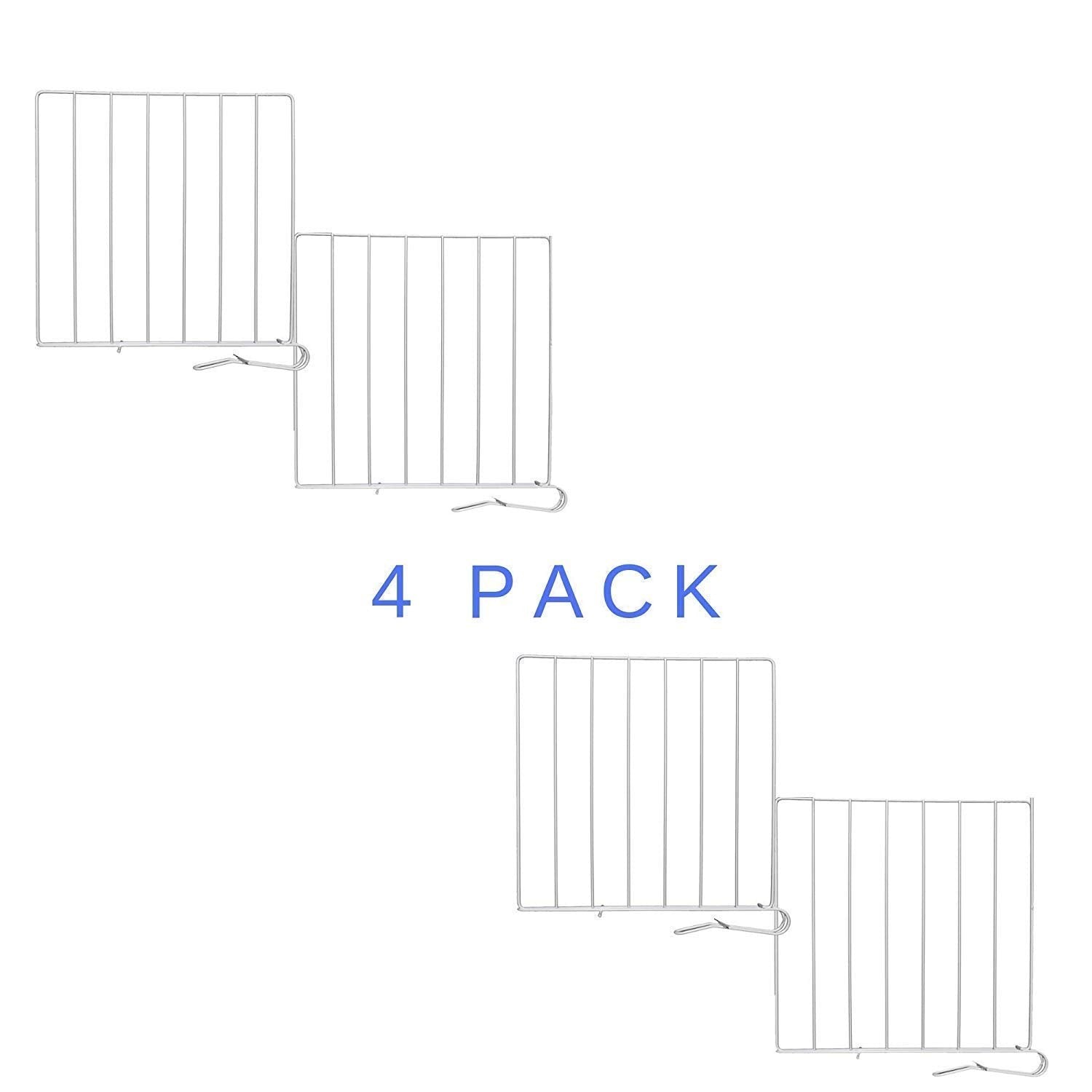 Go Hooked white coated iron shelf dividers, pack of 4, for closet organization and storage.