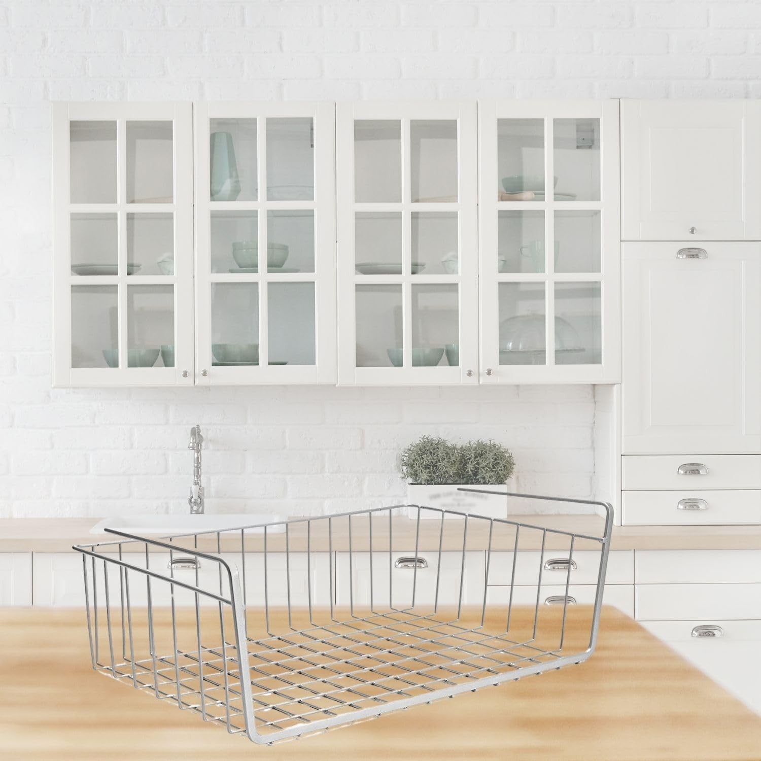 Go Hooked white powder-coated iron under shelf basket for kitchen organization. Durable and versatile.