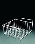 Go Hooked white powder-coated iron under-shelf basket with open design for kitchen and pantry storage. Set of 3.