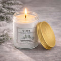 GoHooked white glass jar candle with Kashmiri Snow scent, 120 ml, hand-poured wax, 35-hour burn time.