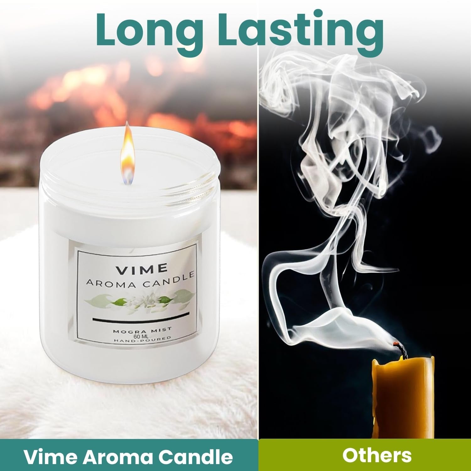 GoHooked white glass jar candle with Mogra Mist fragrance, 120 gm, 35-hour burn time, for aromatherapy and home decor.