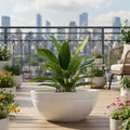 Go Hooked white polymer lotus bowl planter with drainage for indoor/outdoor plants.
