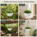 Go Hooked pack of 3 white marble textured polymer hanging planter pots with metal chains, 7 inch round bowls for indoor/outdoor use.