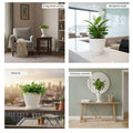 Go Hooked 7-inch white marble finish plastic planter with saucer and pedestal stand, modern diamond pattern, indoor/outdoor use.
