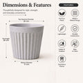 GoHooked 8-inch round plastic planter pot with a white marble texture and modern ribbed vertical design.