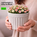 GoHooked white marble texture ribbed plastic plant pot, 6 inch, modern design, lightweight and easy to move.