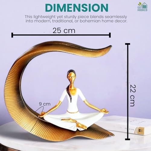 Go Hooked white polyresin meditating woman statue in lotus pose, elegant yoga showpiece for home and office decor.