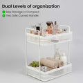 GoHooked white metal 2-tier standing rack organizer with cosmetics and towels. Dual levels of organization.