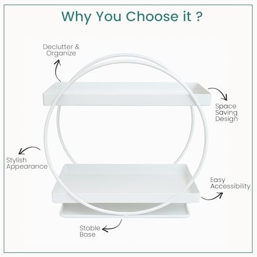 GoHooked white metal 2-tier vanity storage organizer with a circular frame and space-saving design.