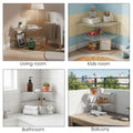 Go Hooked white metal 3-tier corner shelf organizer for kitchen cabinets, counters, bathrooms, and balconies.