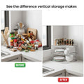 Go Hooked white metal 3-tier corner shelf organizer for kitchen cabinets, countertops, plates, dishes, and spices.